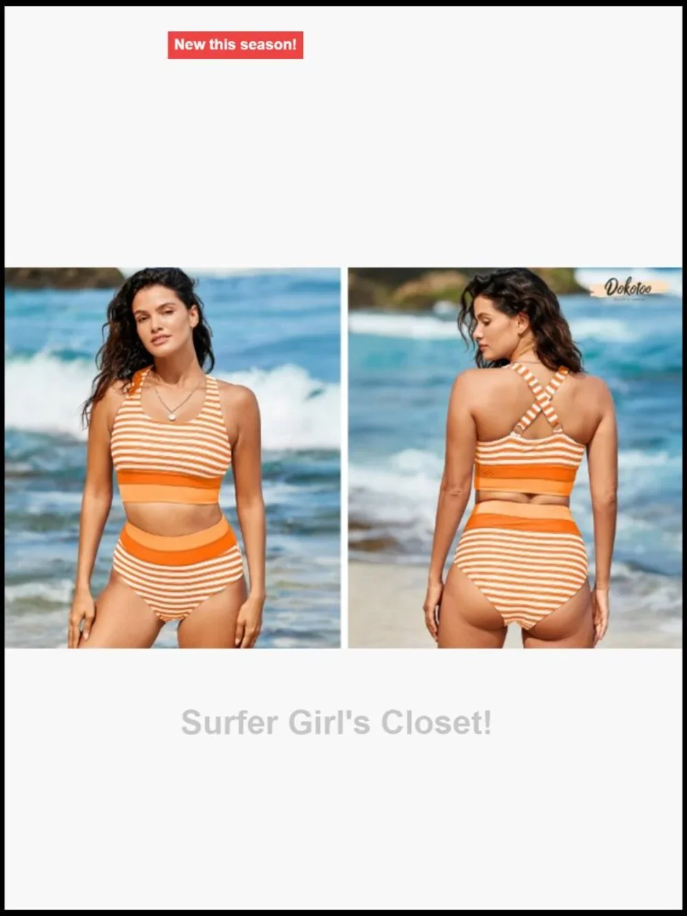 High Waisted Bikini Set Two Piece Swimsuit Color Block Scoop Neck